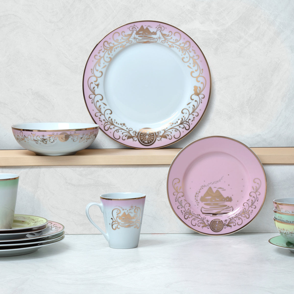 Disney Princess 16-Piece Ceramic Dinnerware Set | Tiana, Rapunzel, Aurora, Mulan