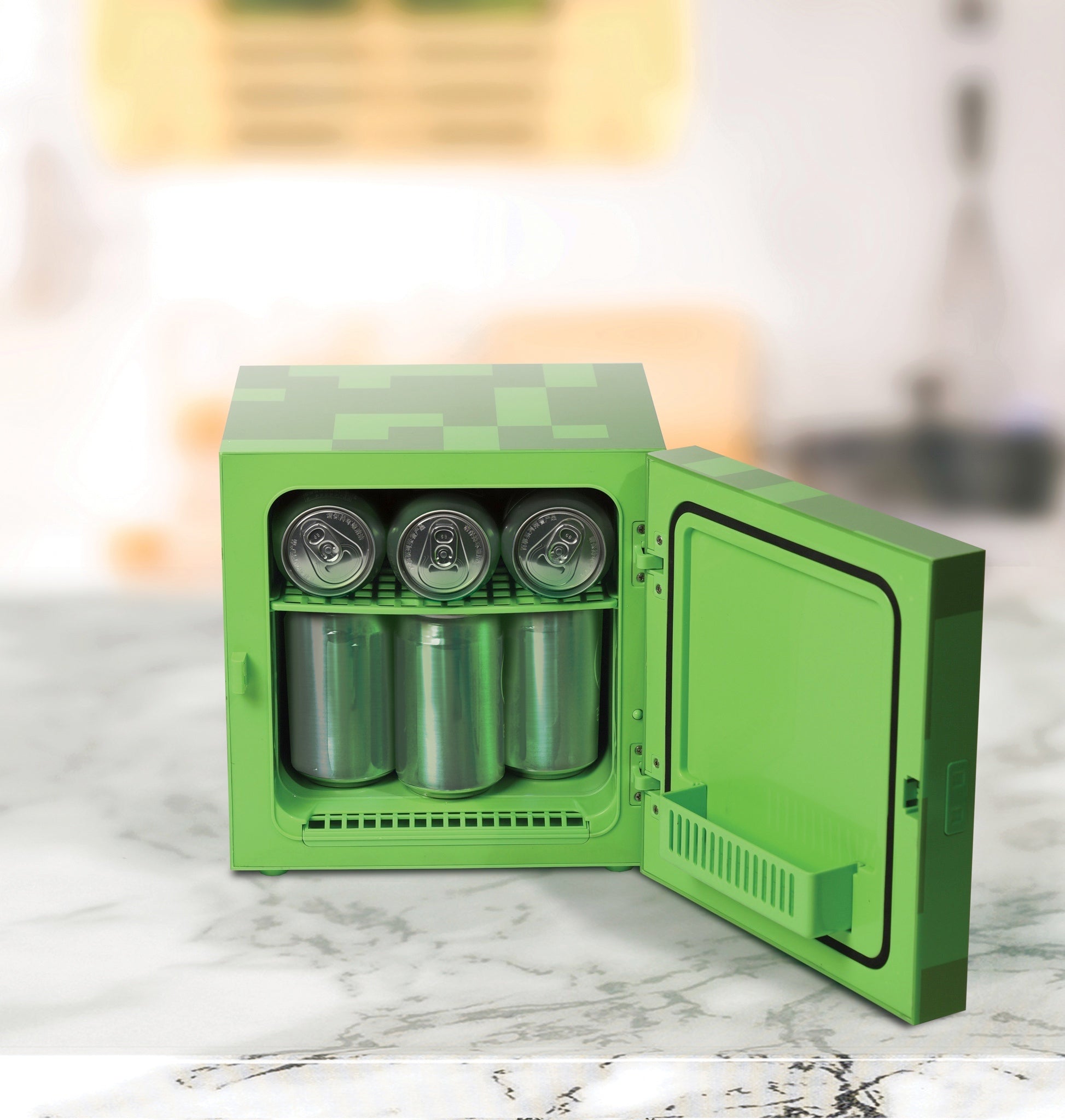 Minecraft Green Creeper 9 Can Mini Fridge 6.7L 1 Door Ambient Lighting 10.4  in H 10 in W 10 in D