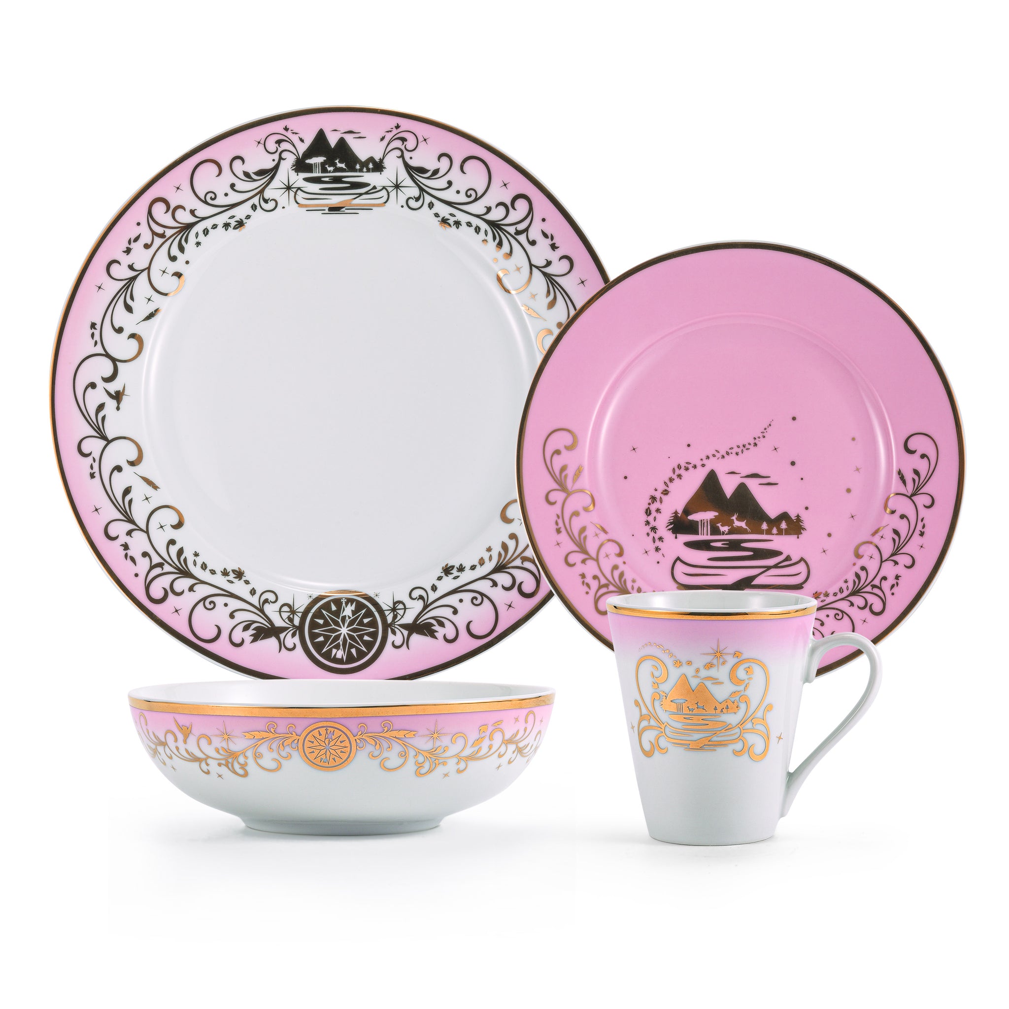 Ukonic Disney Princess 16-Piece Ceramic Dinnerware Set | Tiana, Rapunzel,  Aurora, Mulan