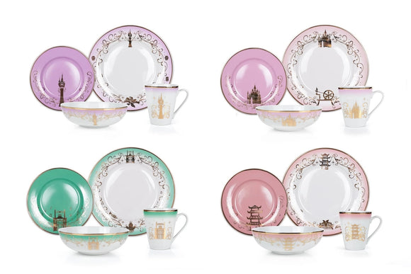 Disney Princess 16-Piece Dinnerware Set #2 - Tiana, Rapunzel, Aurora, Mulan
