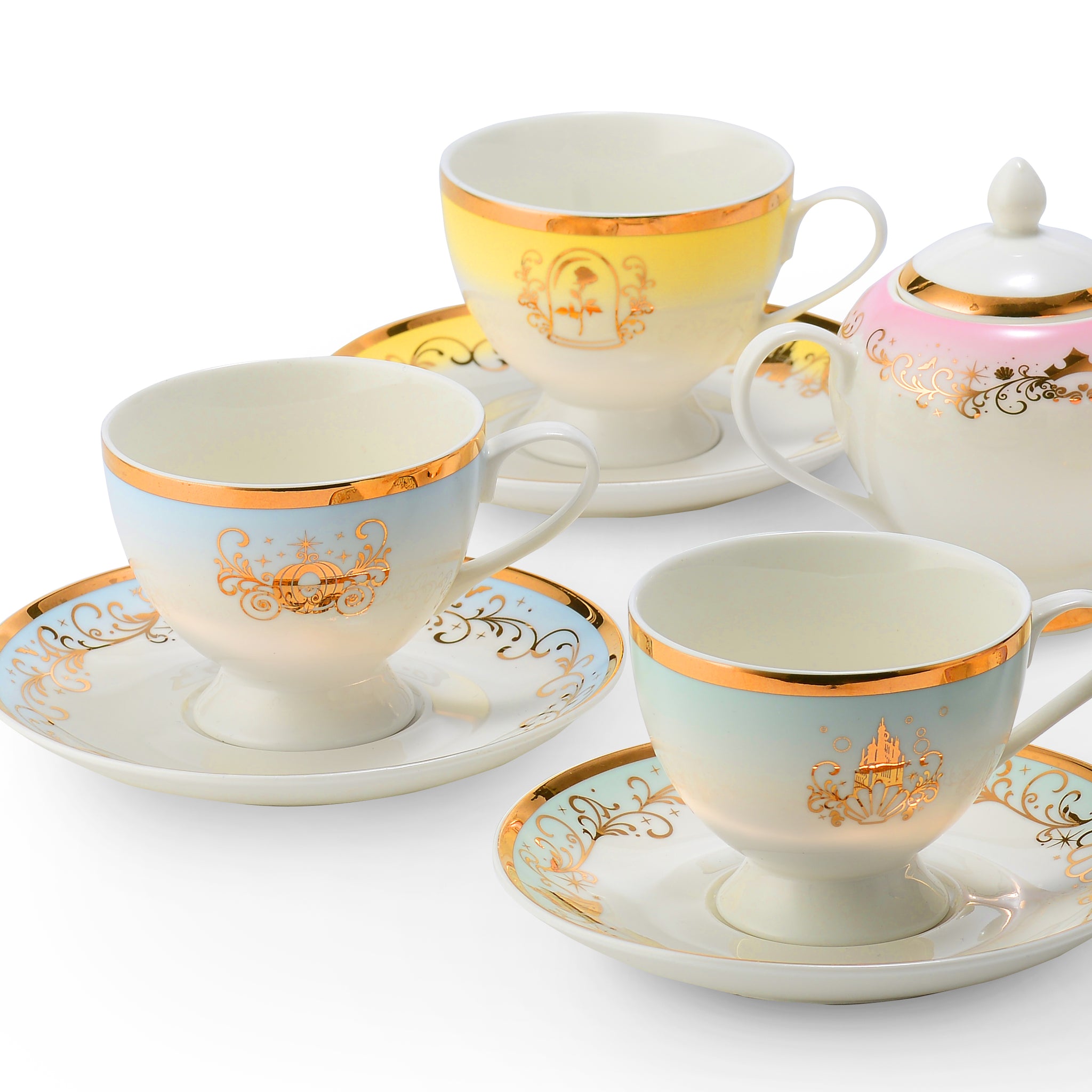 Disney Princess 13-Piece Ceramic Tea Set | Ariel, Cinderella, Jasmine, Belle